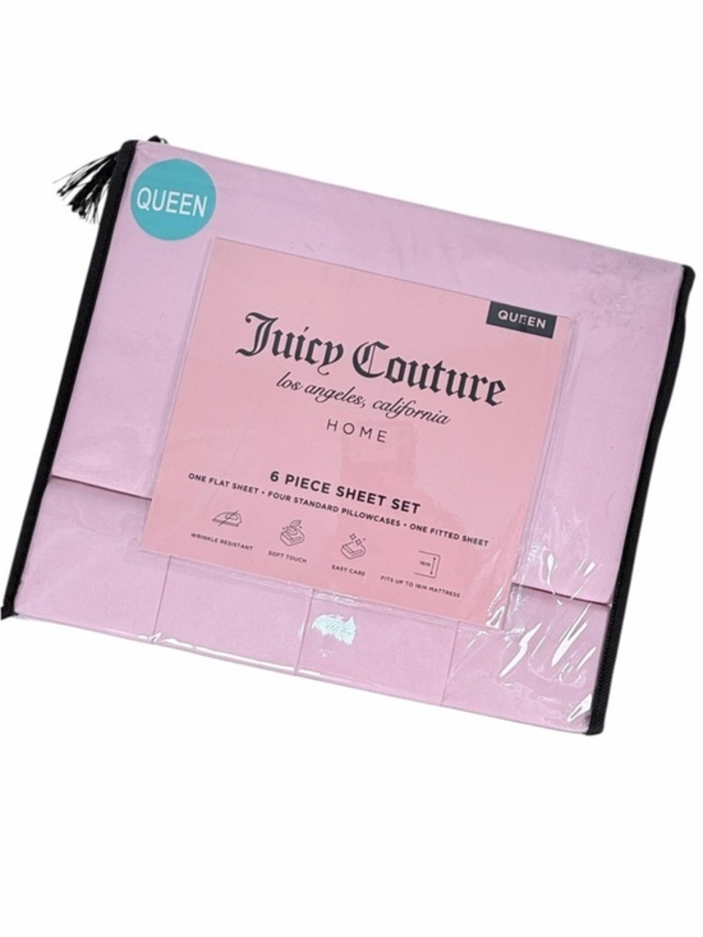 Juicy Couture blush Queen Sheet Set 6 Piece Bedding Set 4 pillowcases NIP Pink